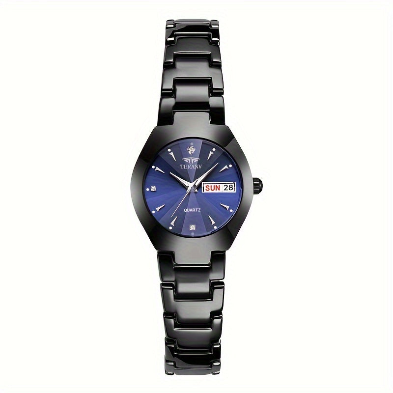 1 New Fashionable Quartz Ladies' Watch with Date Display - Black Dial, Luminous Hands & Markers, Stainless Steel Band, Casual Style, Travel & Business Use, Casual Style Watch | Minimalist Design | Quartz Movement