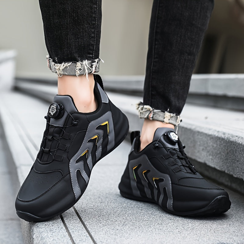 Men's Striped Casual Shoes Rotary Buckle Comfy Durable Outdoor Jogging Hiking Fishing, All Seasons