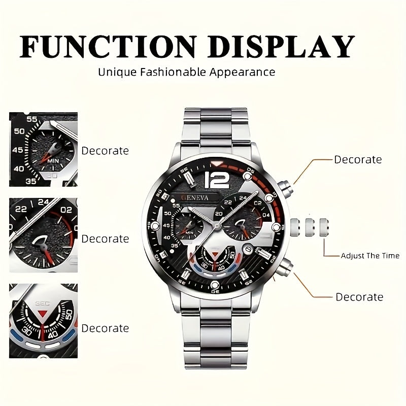 4pcs Stylish Men's Luxury Quartz Watch Set