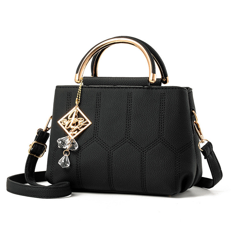 2025 New Women's Geometric Hexagon Pattern Crossbody Bag with Adjustable Strap & Golden-Tone Hardware - Zipper Closure, Polyester Lining, Multiple Colors (Khaki/Dark Gray/White/Pink/Red/Black) - Versatile for Casual & Formal