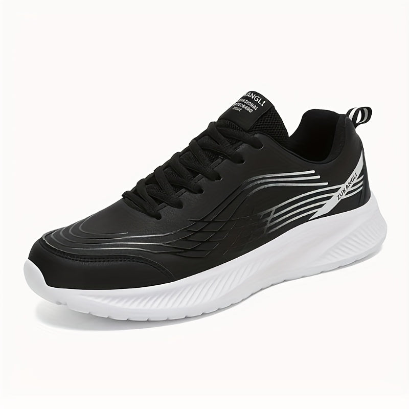 Men's Breathable Lightweight Running Shoes with Air Cushion Technology - Black Low-Top Sneakers for Walking, Jogging, Training & Casual Wear, PU Upper & MD Sole, All-Season Comfort, Sleek Sporty Design, Cushioned Support