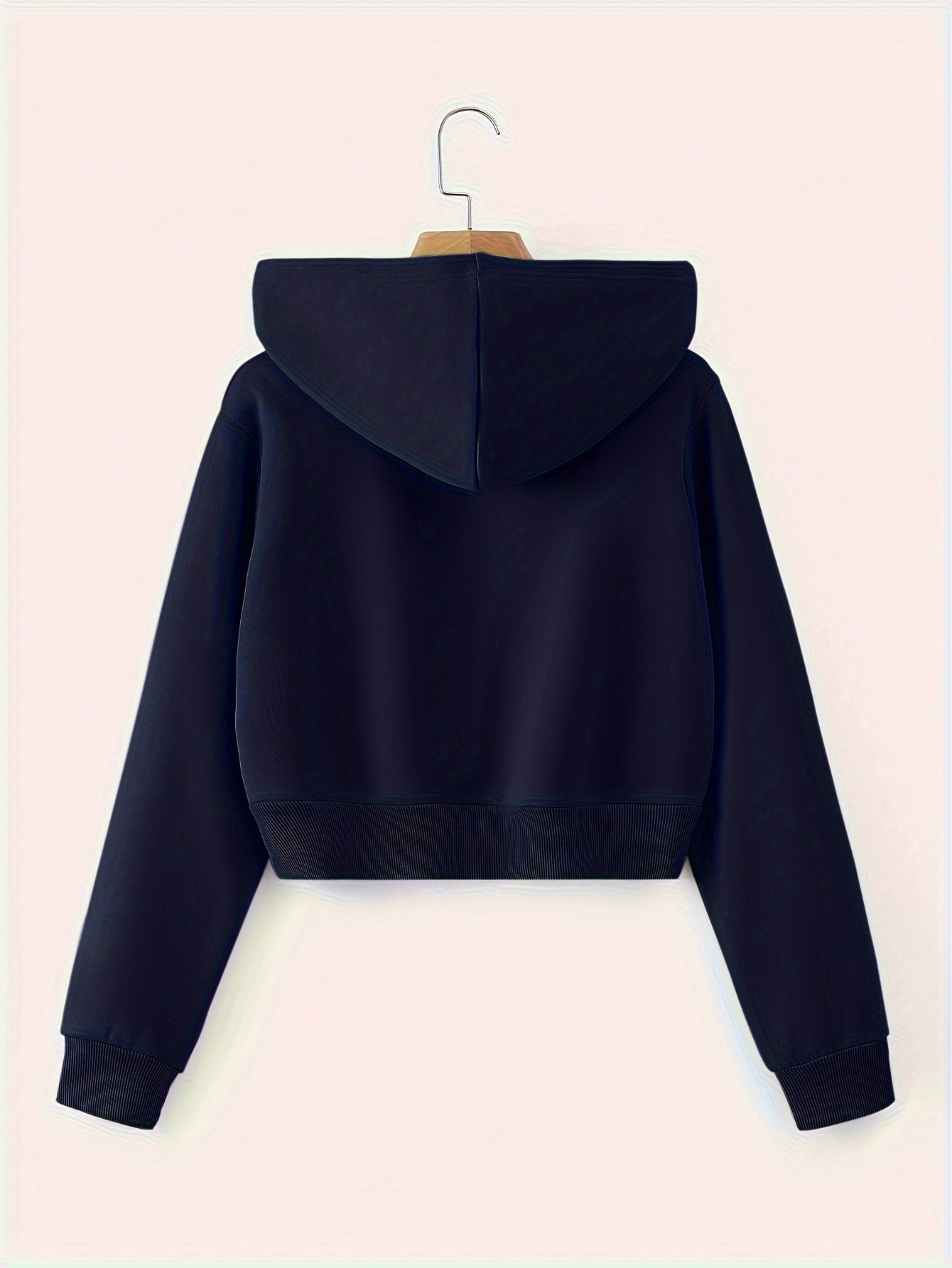 Zip Up Cropped Drawstring Hoodie, Casual Long Sleeve Sweatshirt For Spring & Fall, Women's Clothing