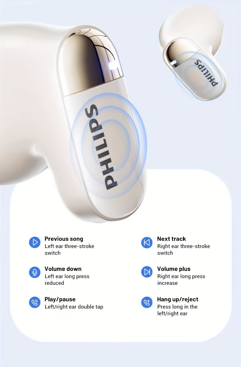 PHILIPS True Wireless Earphones Earbuds - Comfortable for iPhone/ Android, Built-in Microphone Sweat Wireless Headset, Wireless Headphones TAT2169
