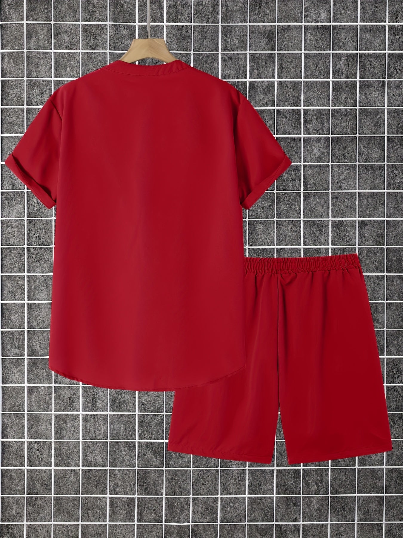 2pcs Printed Men's Summer Short Sleeve Button Shirt and Shorts Set