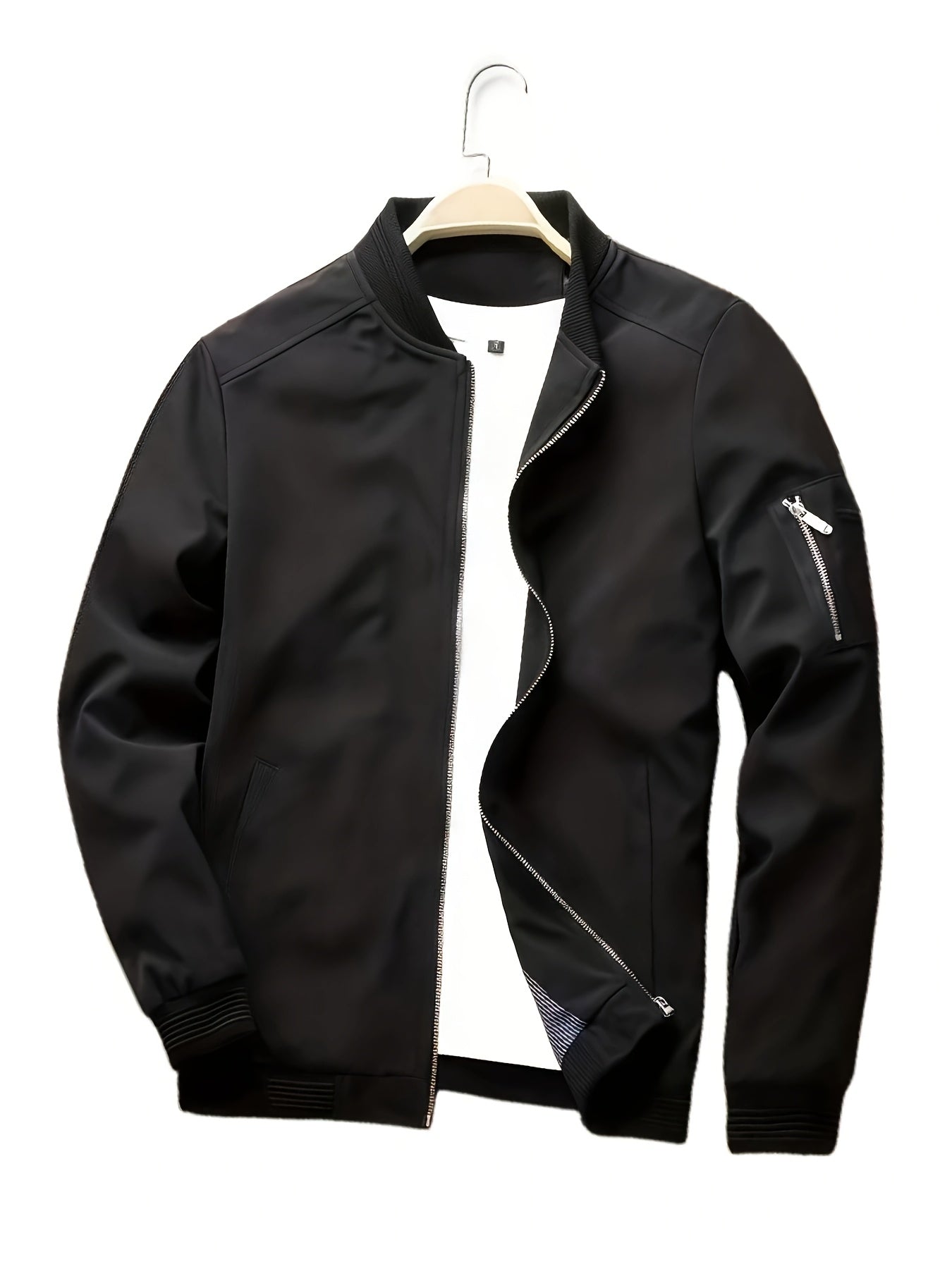 Men'S Casual Bomber Jacket - Maroon Zip-Up Baseball Coat with Black Trim, Long Sleeves, and Front Pockets for Casual Attire, Casual Outerwear | Stylish Casual Jacket | Polyester Lining