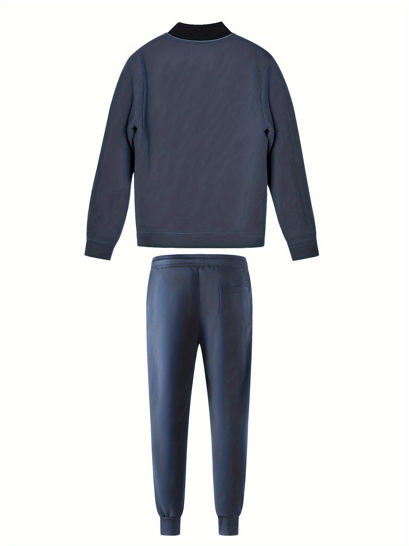 Men's Casual Fashion Suit Set - Polyester, Stand Collar Zip-Up Jacket & Drawstring Pants for Spring/Fall