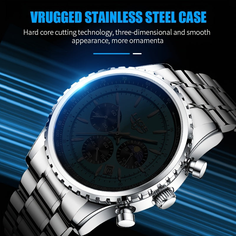 LIGE Top Brand Luxury New Quartz Watch for Women, Luminous Fashion Timepiece for Ladies, Date Chronograph Sports Wristwatch, Men'S Watch