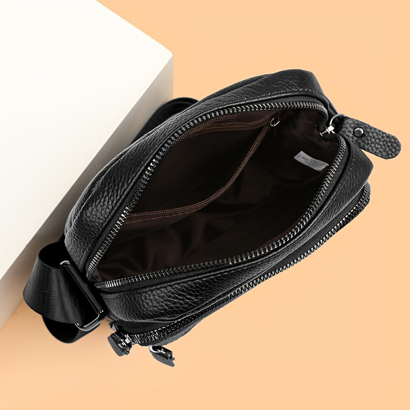 Men'S Genuine Top-Grain Leather Crossbody Sling Bag - Casual Style, Adjustable Strap, Large Capacity Shoulder Handbag for Going Out