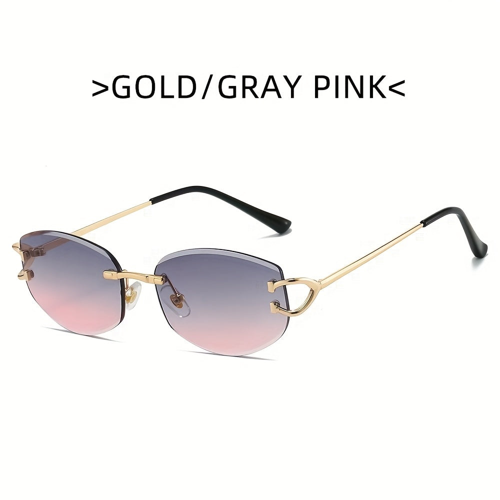 Photochromic frameless fashion glasses European and American fashionable for men and women using metal eyeglass hinges PC lenses ladies and gentlemen high-end personality glasses daily trendy versatile holiday party street ph
