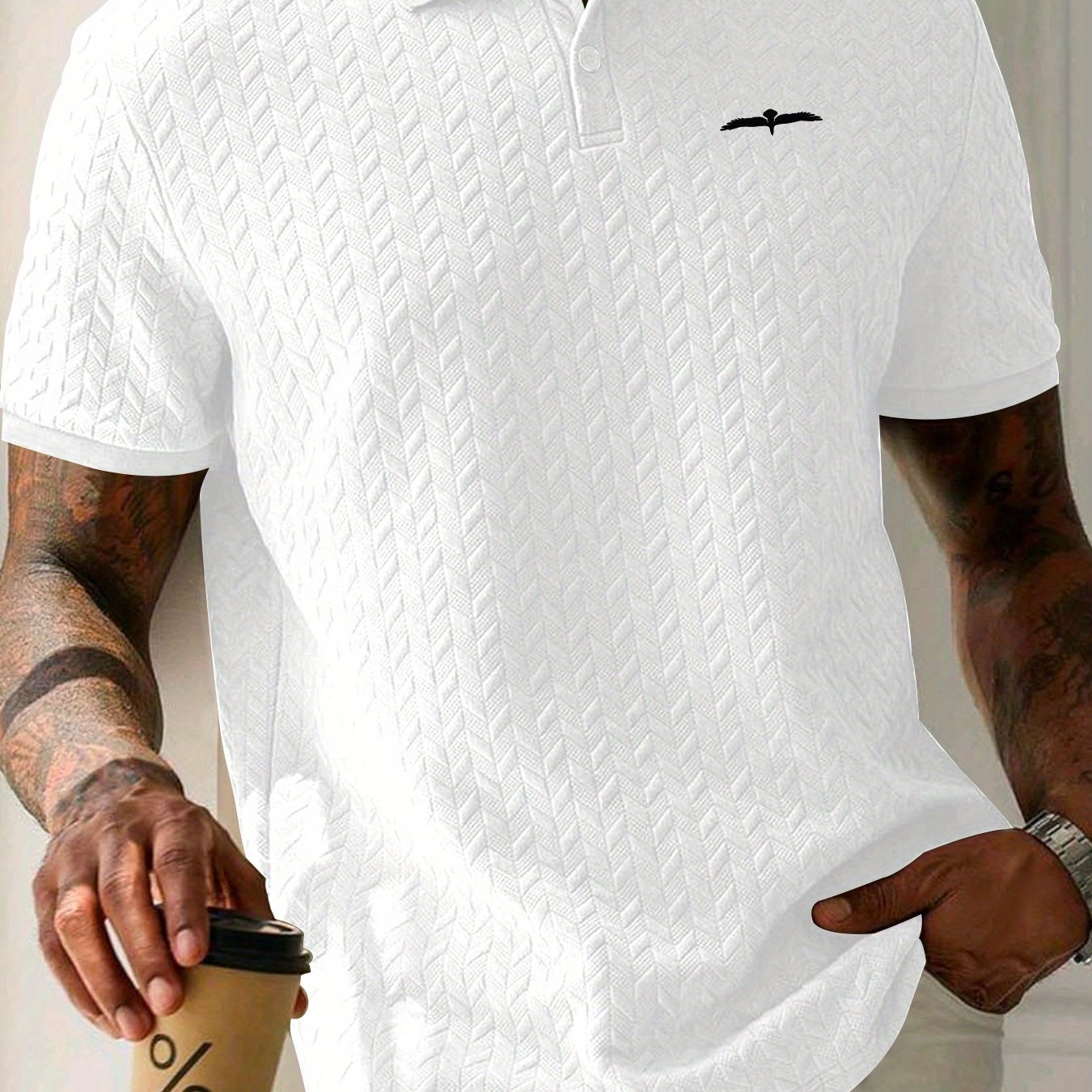 Men'S Fashion Polo Shirt with Eagle Print, Featuring a Casual Short Sleeve Design And Slight Stretch, Perfect for Summer Sports And Leisure Outings.