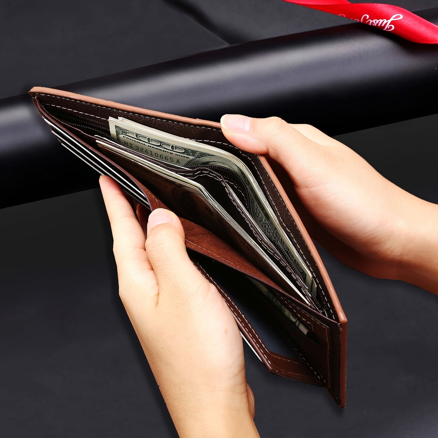 Men's Vintage-Style Black Faux Leather Wallet with Zipper - Multiple Card Slots, Multi-Functional ID Holder