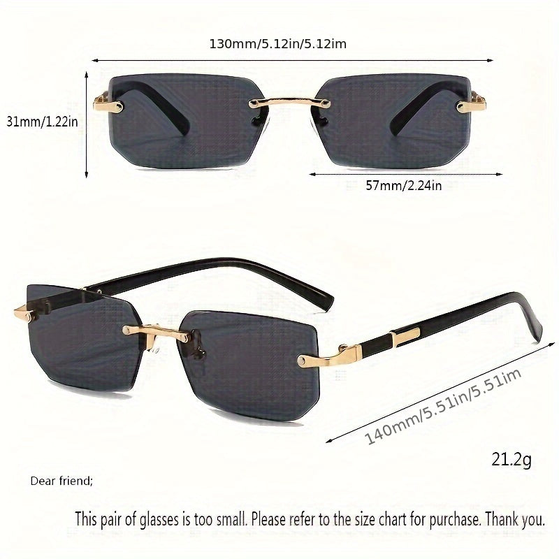 1 pair of Men's and Women's square frameless mirror glasses, classic retro metal frame decorative glasses with polycarbonate lenses, an ideal choice for fashionable dressing