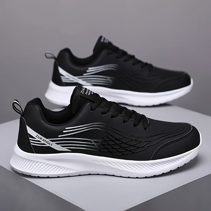 Men's Breathable Lightweight Running Shoes with Air Cushion Technology - Black Low-Top Sneakers for Walking, Jogging, Training & Casual Wear, PU Upper & MD Sole, All-Season Comfort, Sleek Sporty Design, Cushioned Support