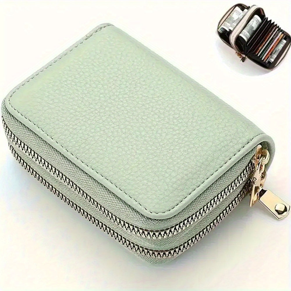 Fashion Double Zipper Wallet, Litchi Pattern Double Layer Short Credit Card Document Bag, Versatile Multicolor Coin Purse