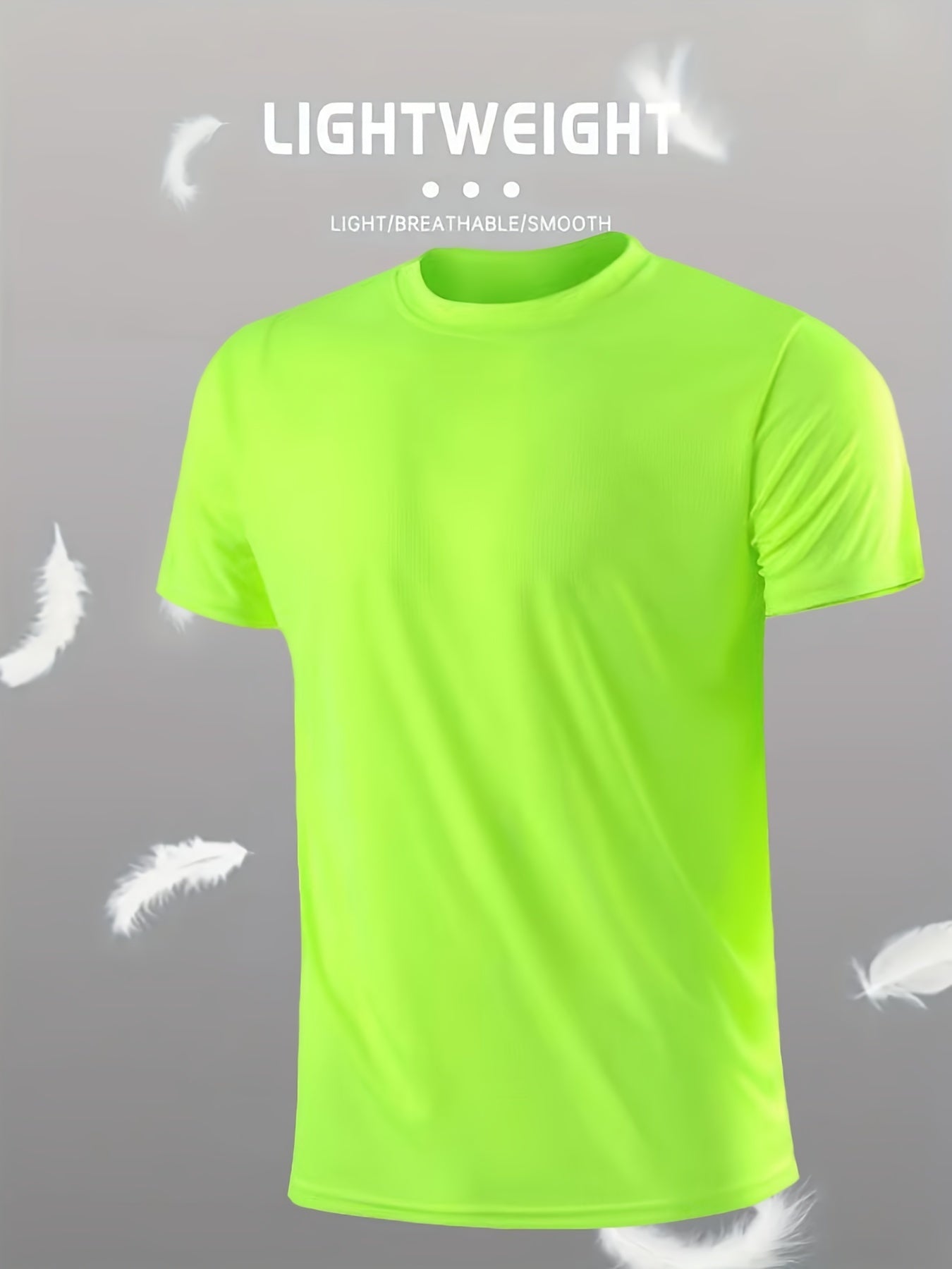 Men's Lightweight Sports T-Shirt - 100% Polyester, Moisture-Wicking, Breathable, Smooth Fabric, Round Neck, Short Sleeve, for Sports, Training, Casual, Party, Beach, Night Out - Unisex-Adult