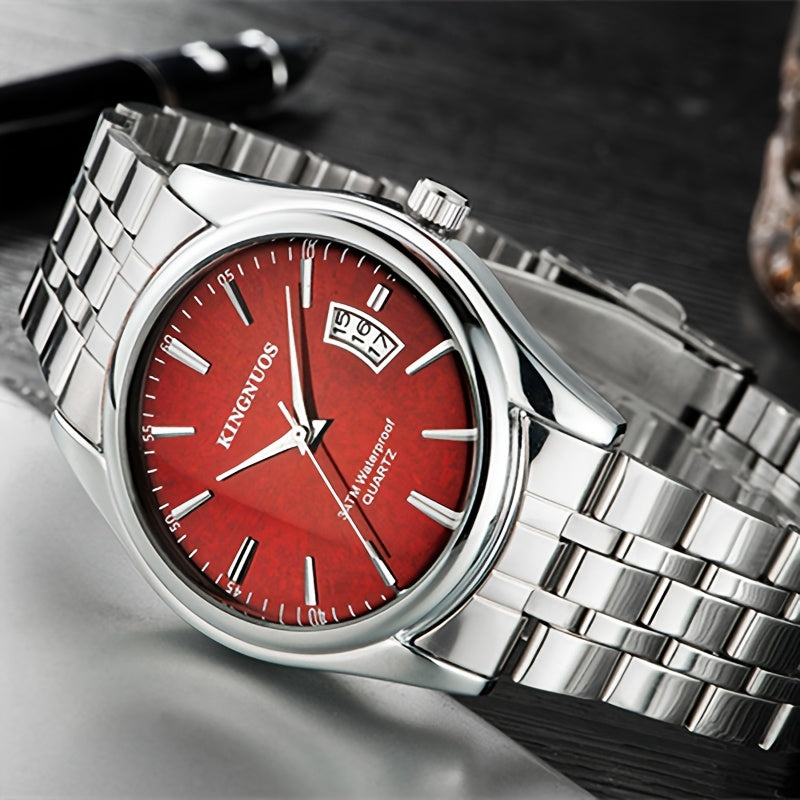 1pc New Fashion Stainless Steel Trendy High-end Atmosphere Luxury Elegant Business Travel Vacation Simple Versatile Men'S and Women'S Quartz Watch with Date