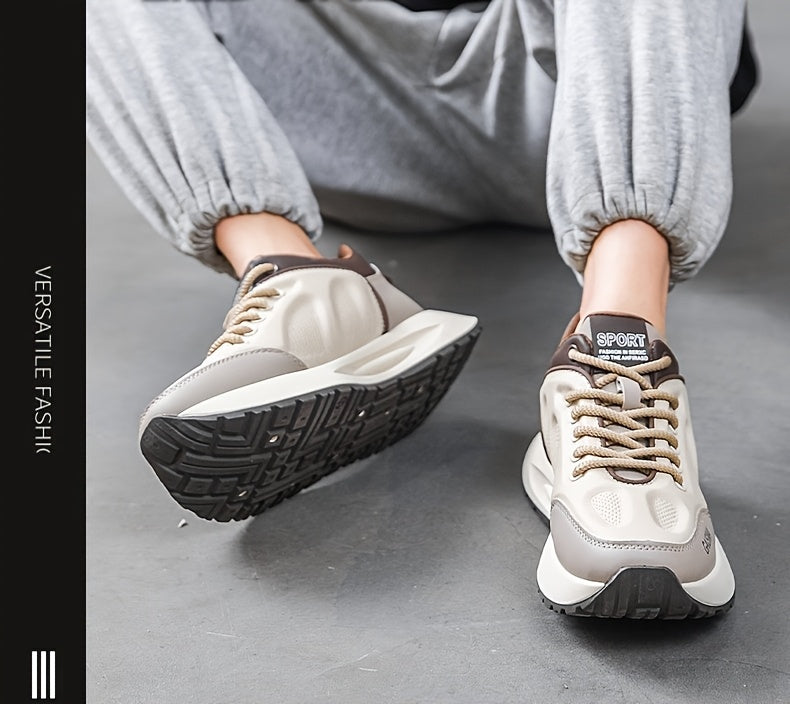 Men's Breathable Casual Sneakers - Trendy Dad Shoes with Thick Sole, Lace-Up, Mid-Top Design for Running & Fashion