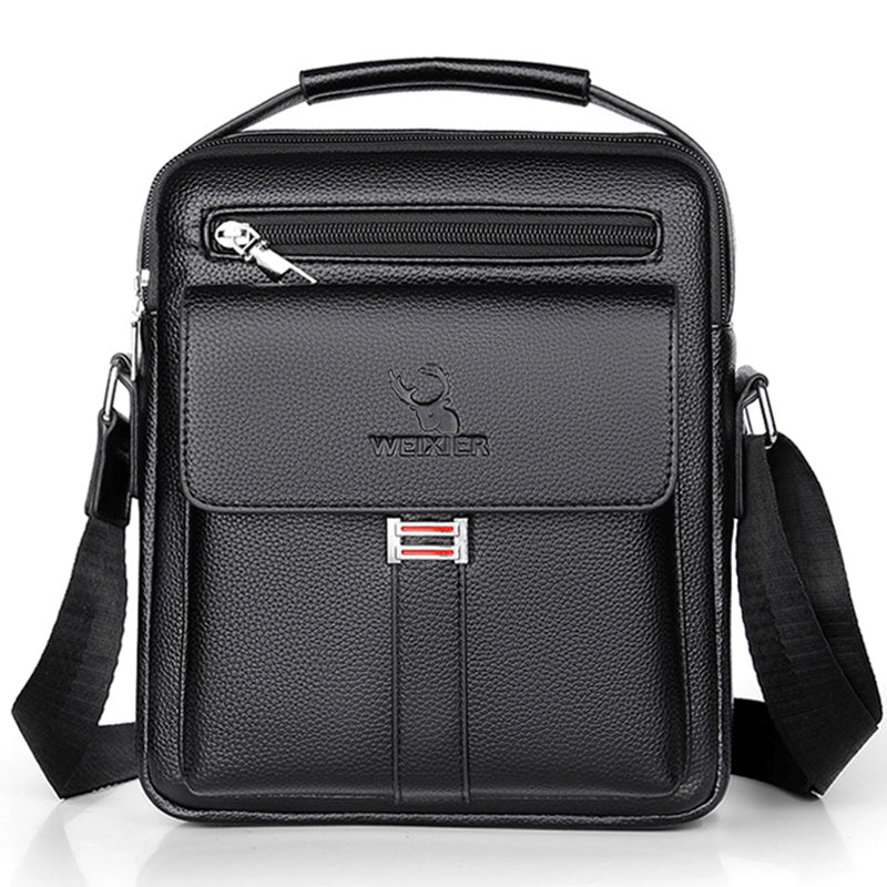 WEIXIER Men's Vintage Business Casual Adjustable Shoulder Bag - Black, Multiple Compartments, Zippered Pockets, Compact Design for Everyday Use, Everyday Shoulder Bag | Vintage Style Bag | Secure Zip Closure, Small Crossbody