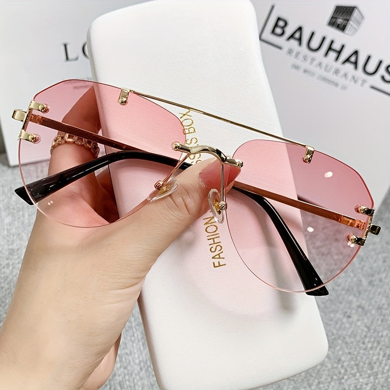 Unisex Classic Retro Double Bridge Glasses, Fashionable, No Frame, Metal Material, S Style, Ordinary Decorative for Men And Women, Casual Use