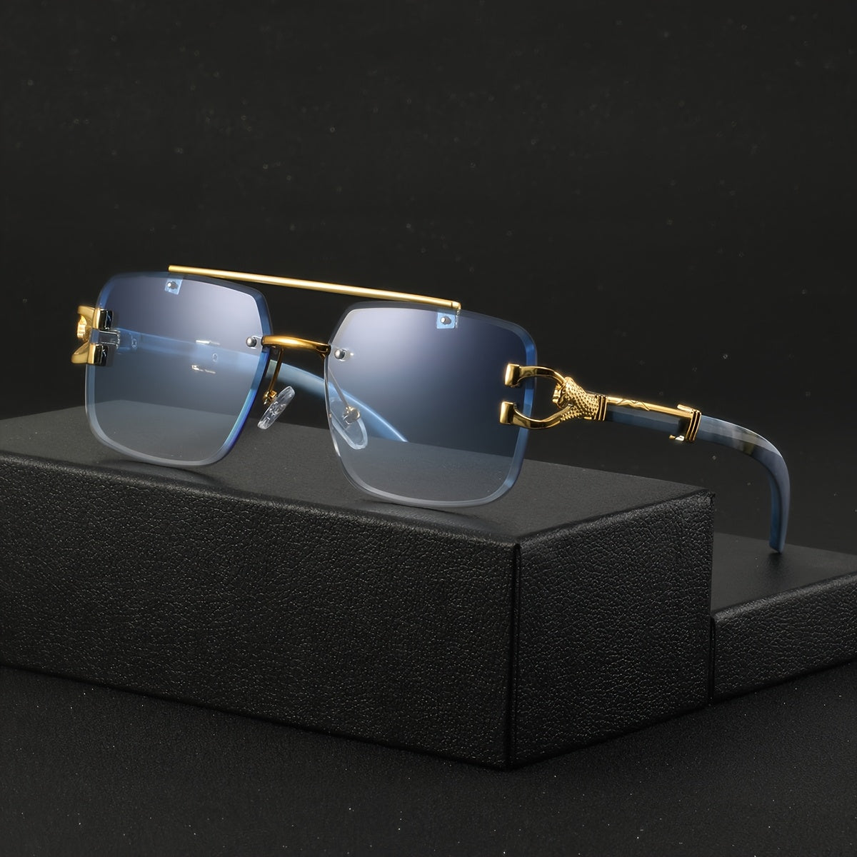 One Pair of Men's Metal Square Frameless Double Bar Vintage High-Quality Exquisite Lightweight Fashion Glasses Suitable for Daily Wear