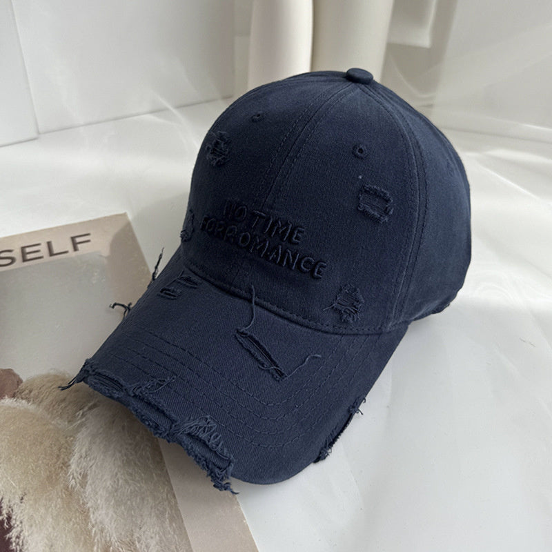2025 Spring-Summer New Embroidered Letter Distressed Baseball Cap Unisex Versatile Sun Hat for Men and Women