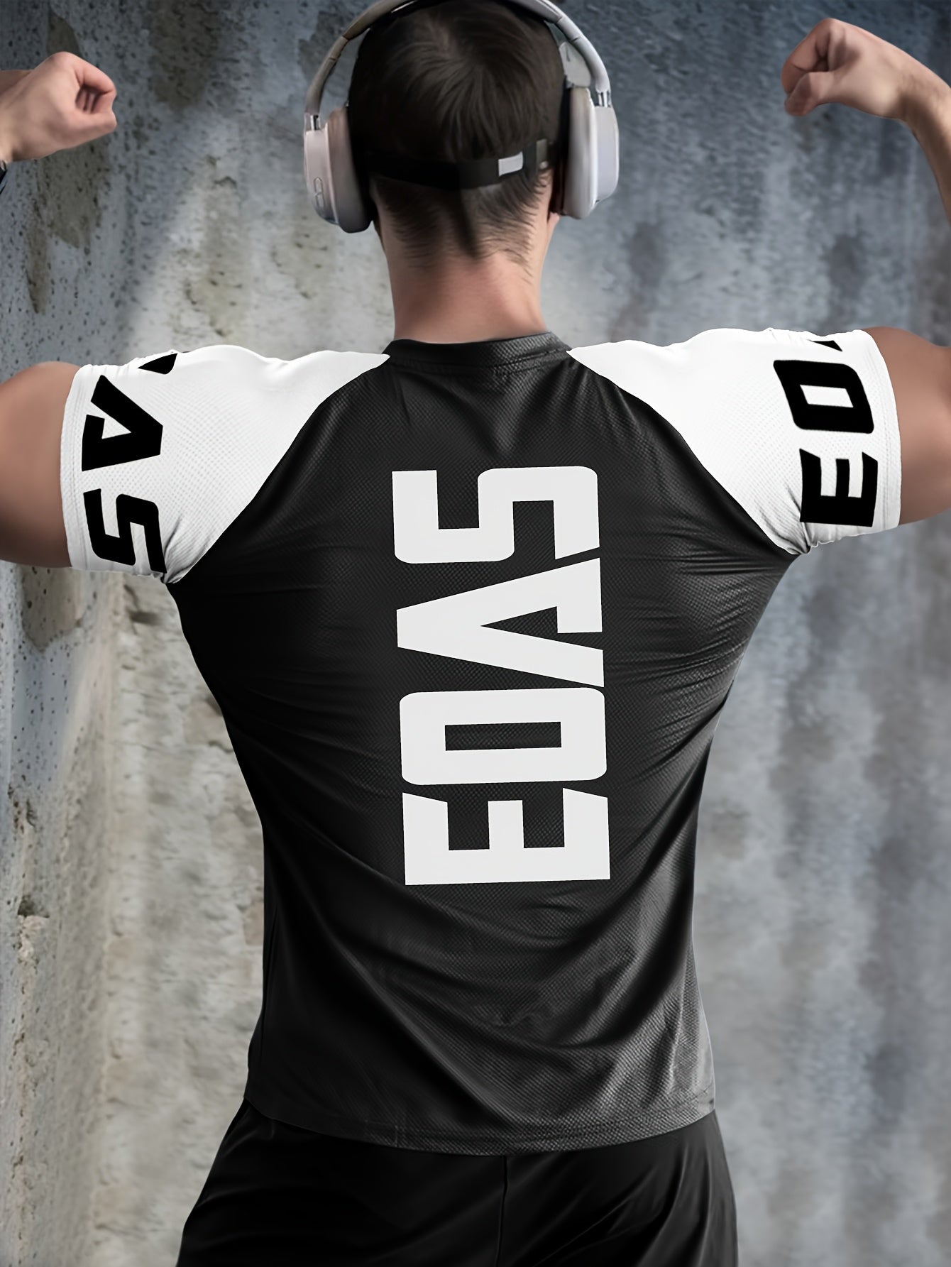 Men's Quick-Dry Breathable Mesh Sports T-Shirt - Summer Gym Workout Top with Contrast Black & White Sleeves & for Man Letter Print, Slim Fit for Running Training Casual Wear, Breathable Running Gear | Sporty Casual Tee | Mesh