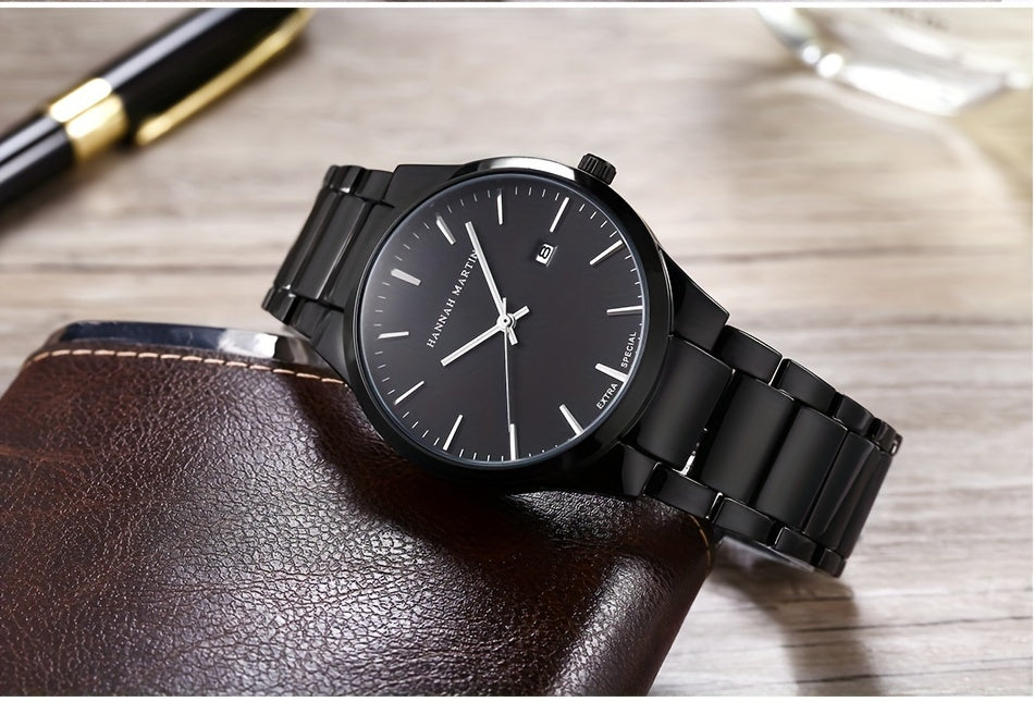 Fashion Casual Watch, Classic Simple Black Calendar Quartz Movement Stainless Steel Strap, Suitable For Daily Outdoor Leisure Business Men's Watch