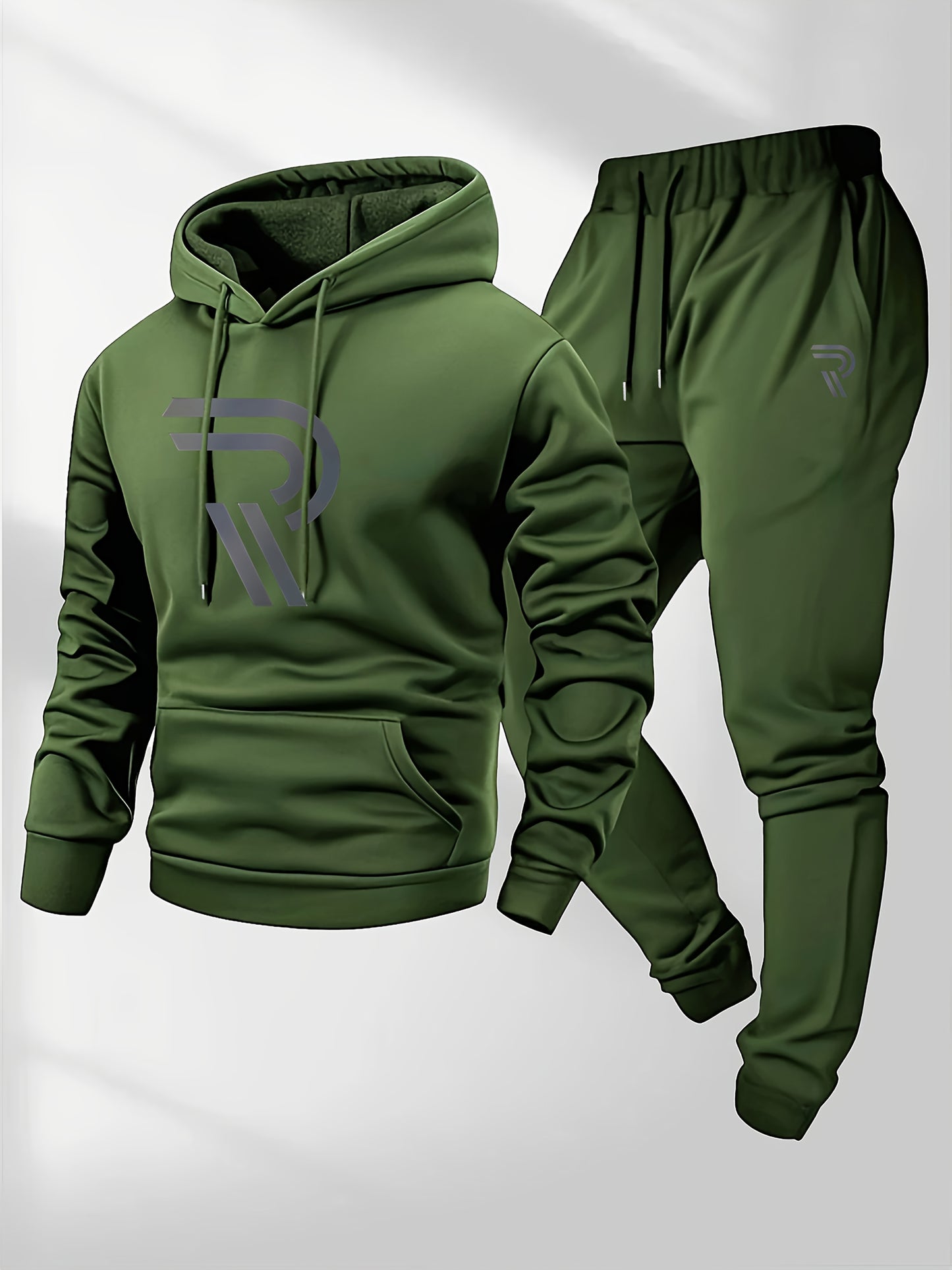 Men'S Sporty Two-Piece Hoodie and Pants Set - Gray with Black Logo, Non-Stretch Fabric, Regular Fit, Pockets, Ideal for Fall/Winter, Casual Wear|Hooded Sweatshirt|Pocketed Pants, Sweater Hoodie