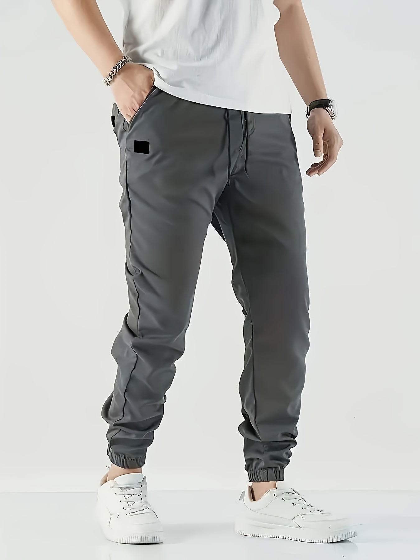 Men's Beige Cargo Pants with Multiple Pockets - Machine Washable, Comfortable Loose Fit, Ideal for Outdoor Activities, Durable Polyester Fabric