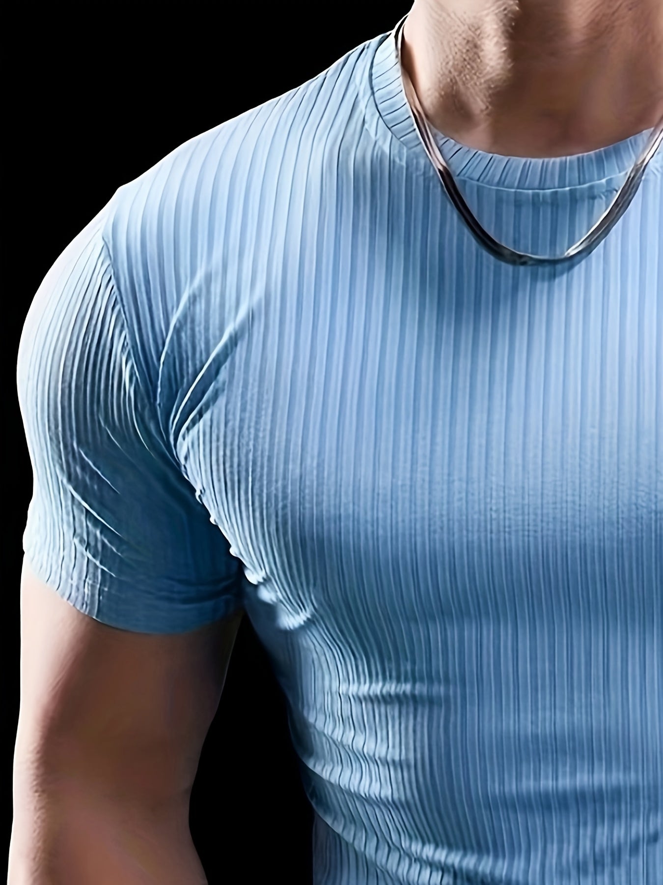 Men's Stretch Fit Short Sleeve T-Shirt - Breathable, Comfortable Polyester Blend, Solid Blue, Crew Neck, Casual & Sporty Style for Spring/Summer