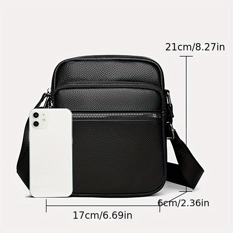 Men'S Genuine Top-Grain Leather Crossbody Sling Bag - Casual Style, Adjustable Strap, Large Capacity Shoulder Handbag for Going Out