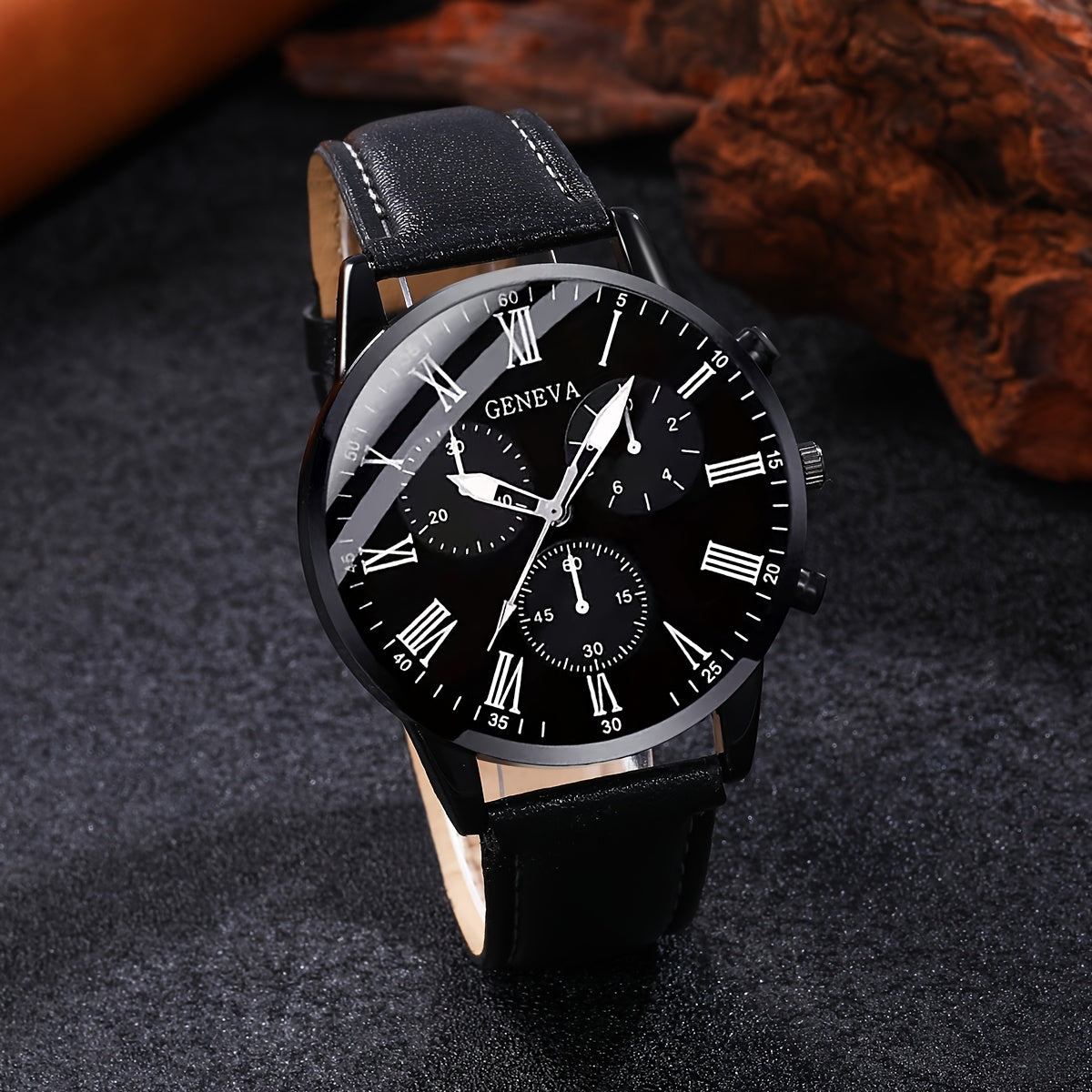 Men's Watch 2pcs/Set Sports Leisure Fashion Digital Round Dial Quartz Watch And PU Woven Wrap Wristband Suitable for Men Party,Holiday,Birthday Wear Or As Brother,The Best Gift for A Man(No Box)