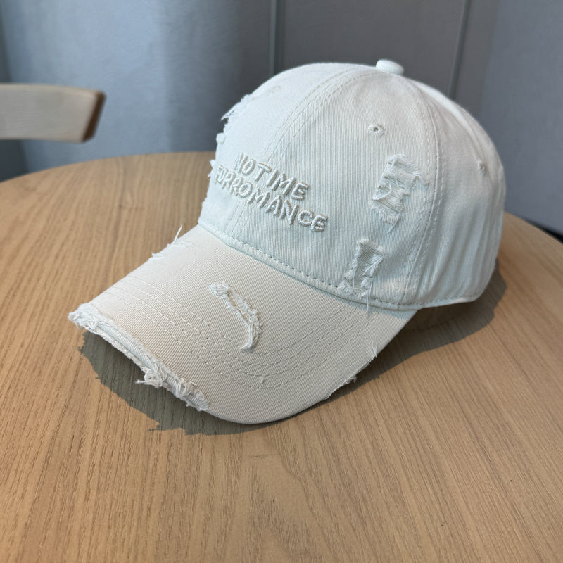 New Distressed Washed Baseball Cap for Women with Three-dimensional Letter Embroidery, Designed to Make You Look Smaller, Featuring a Trendy Street Style for Both Men And Women.