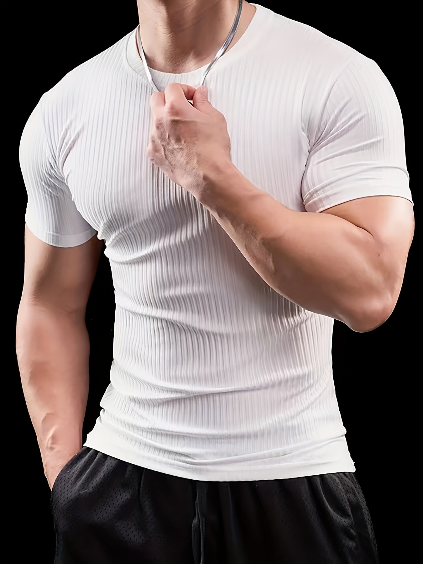 Men's Stretch Fit Short Sleeve T-Shirt - Breathable, Comfortable Polyester Blend, Solid Blue, Crew Neck, Casual & Sporty Style for Spring/Summer