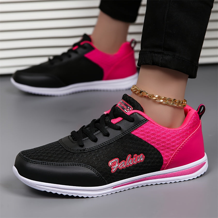 Women'S Breathable Lightweight Running Shoes - Black & Pink Checkered Design, Low-Top Lace-Up Sneakers with EVA Sole for Casual, Travel & Light Jogging, All-Season Comfort, Ladies Sneakers, Stylish Sportswear, Cushioned Suppo