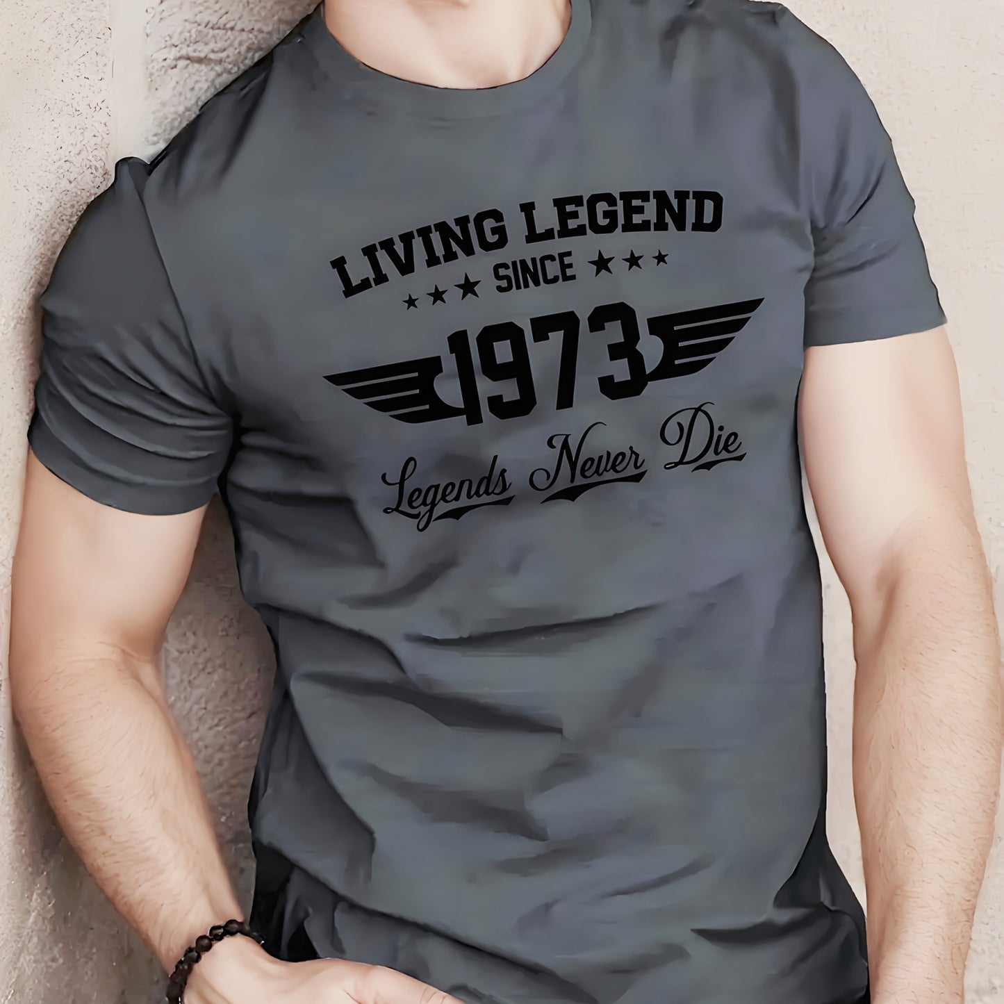 Men's "Living Legend 1973 to Present" Graphic T-Shirt - Grey 3D PrintCasual Summer Street Style Short Sleeve Crew Neck T-Shirt with rugged design. Features technical fabric for breathability, cooling comfort, quick-dry perfor