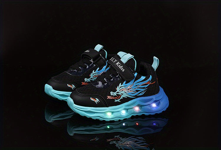 2025 New Youngsters' LED Light-Up Sneakers - Sparkling Cartoon Dad Shoes for Boys & Girls, Closure, Breathable Fabric Upper & Durable PVC Sole, All-Season Casual Wear, Kid Shoes, Everyday Youngsters'S Footwear, Fun Youngsters