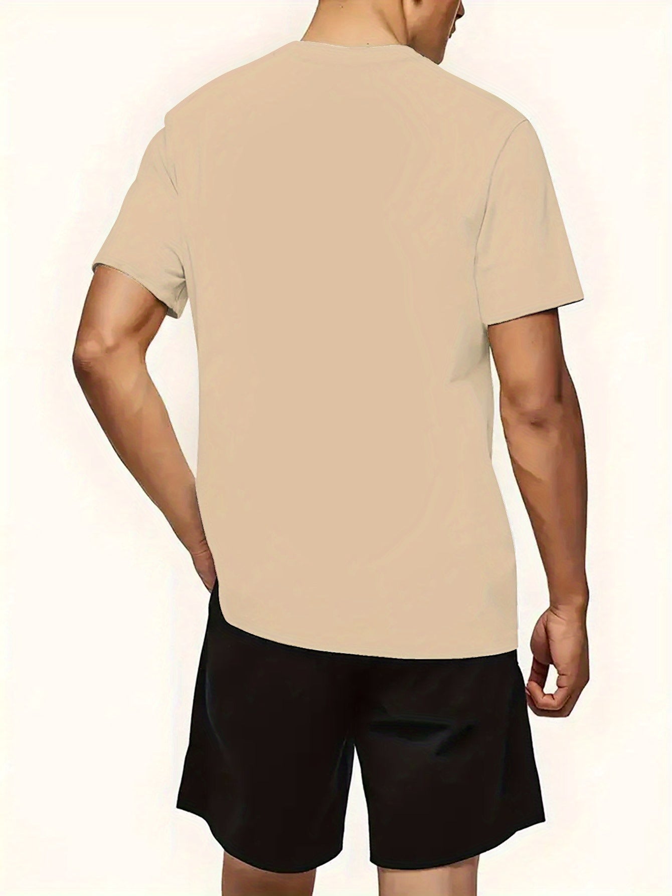 Men'S Summer Casual Sport Two-Piece Set - LADA Letter Pattern Print T-Shirt and Black Drawstring Shorts, Casual Sportswear, Regular Fit - Perfect for Summer Outdoor