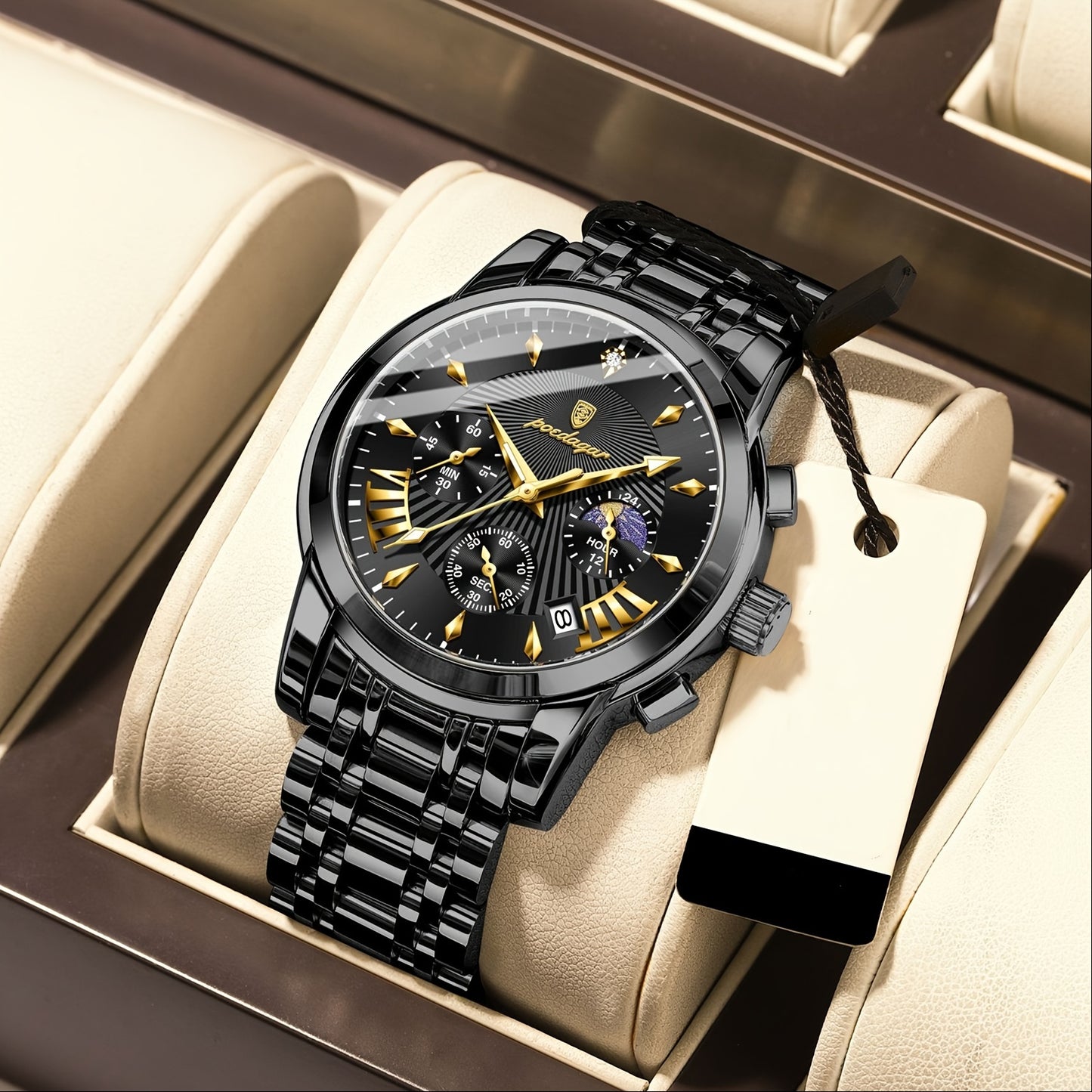 BINBOND Men'S Luxury Quartz Watch - Stainless Steel Band, Blue & Golden Skeleton Dial, Water-Resistant, Elegant Design for Casual Attire, Perfect Gift for Christmas, Valentine'S Day, or Thanksgiving, Business Watch | Stylish