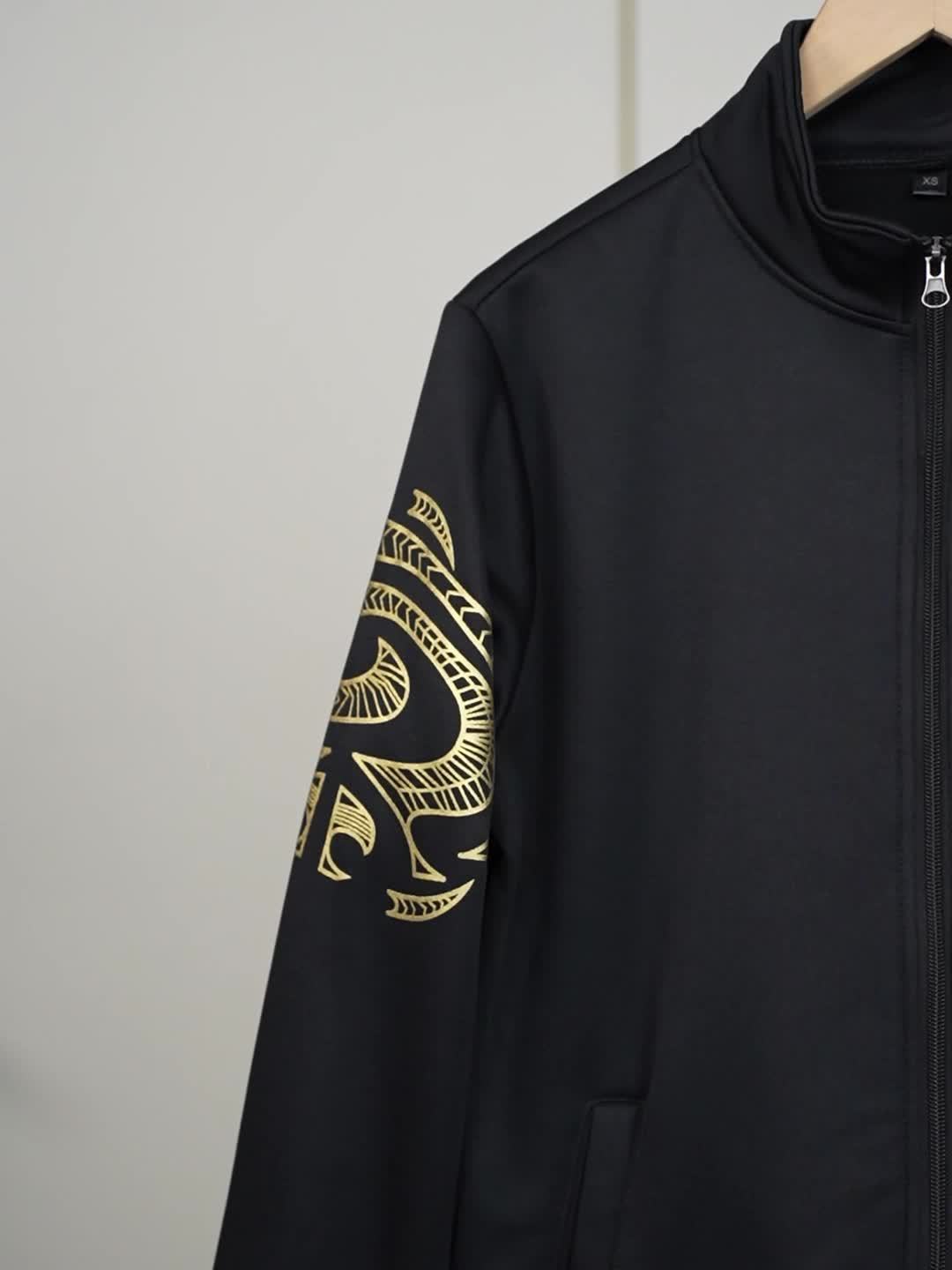 Men's Casual Print Sweatshirt & Joggers Set - Polyester, Stand Collar, Zip-Up Jacket for Spring/Fall