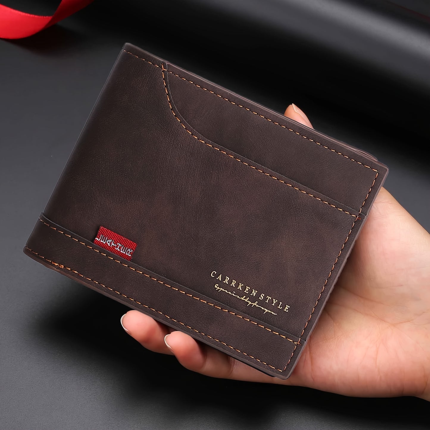 Men's Vintage-Style Black Faux Leather Wallet with Zipper - Multiple Card Slots, Multi-Functional ID Holder