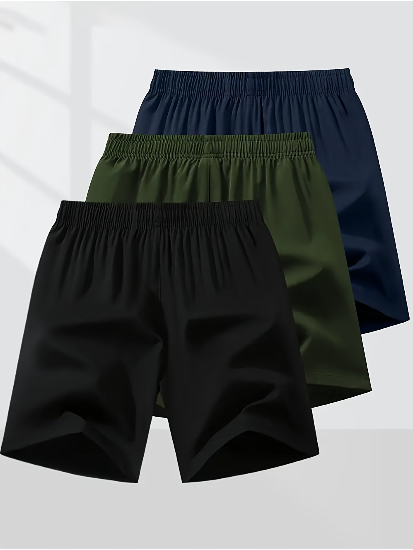 3-Pack Men'S Fashion Sports Casual Shorts, 97% Polyester 3% Elastane, Solid Color, Zipper Detail, Woven Fabric, Slight Stretch, Loose Fit, 117g/m² Weight