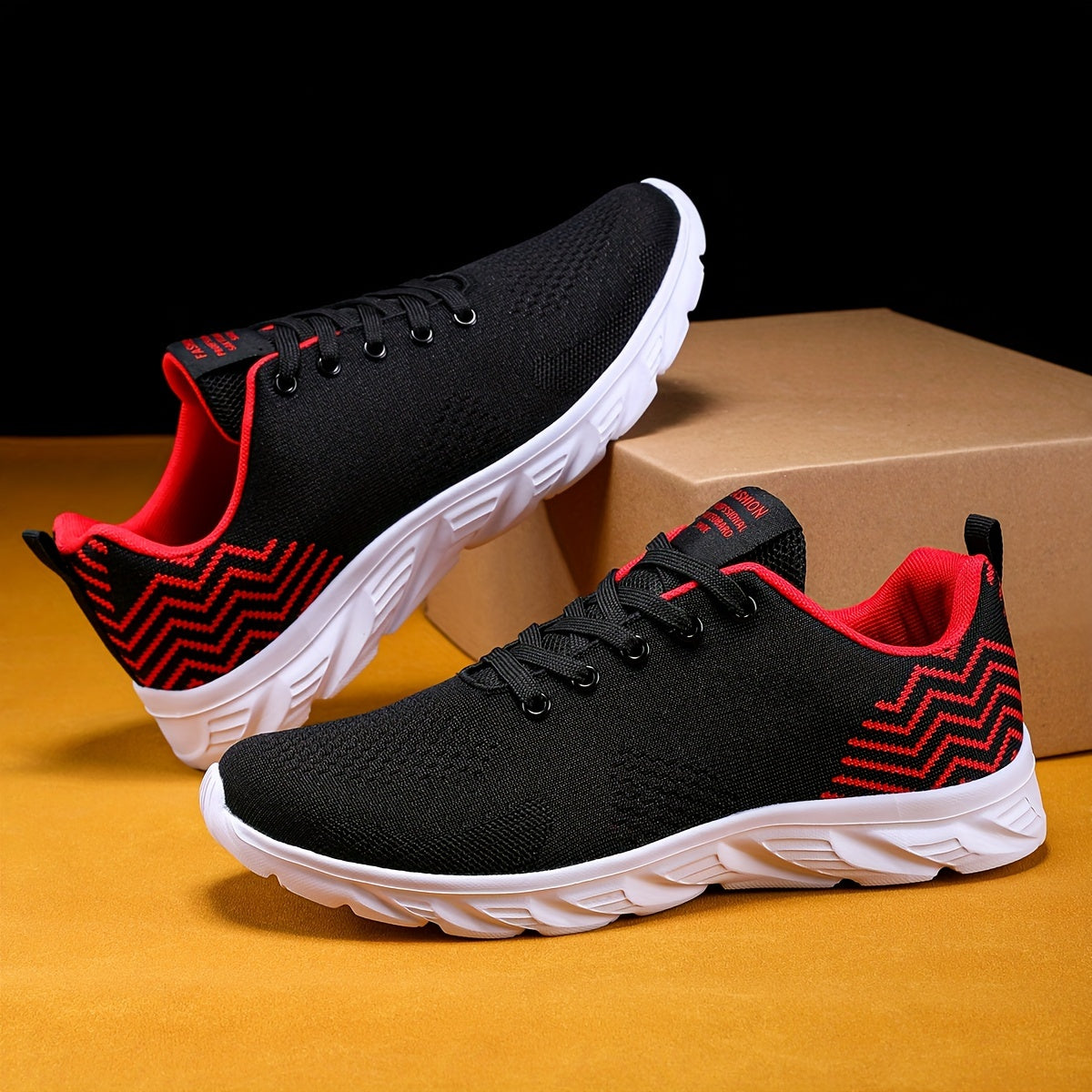 Men's Knitted Breathable Running Shoes, Lightweight Non-Slip Soft Sole, Comfortable for Outdoor Walking, Jogging, Fitness, Daily Activities, EVA Sole, Fabric Upper, Low-Top, Lace-Up Closure, Striped Pattern, All-Season Fashio