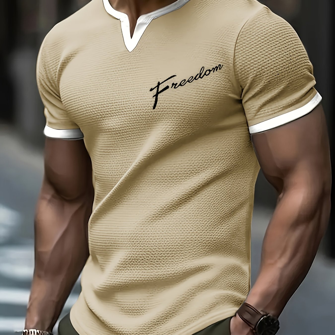 Pearson OBM Casual Stylish Waffle Outdoor Print T-Shirt, Men'S Short-Sleeve Y-Neck T-Shirt.