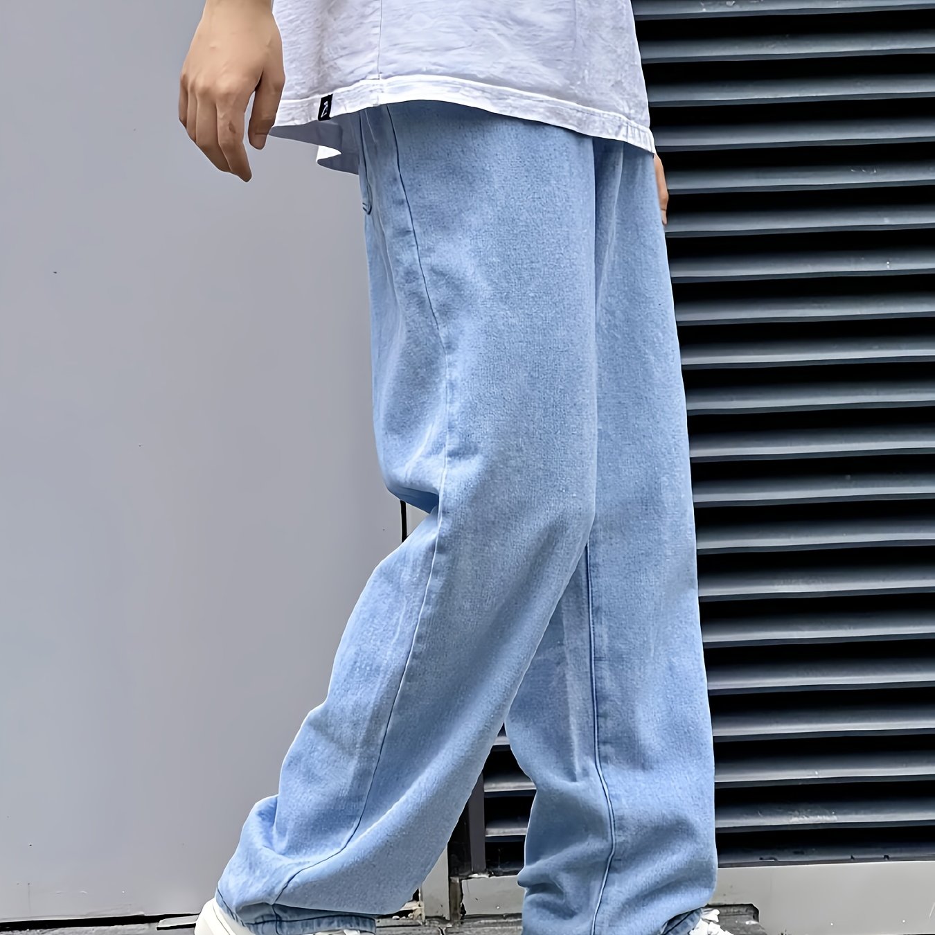 Men's Loose Fit Light Blue Denim Jeans - Straight Leg, Slant Pockets, Non-Stretch Cotton Blend, Casual Street Style for All Seasons