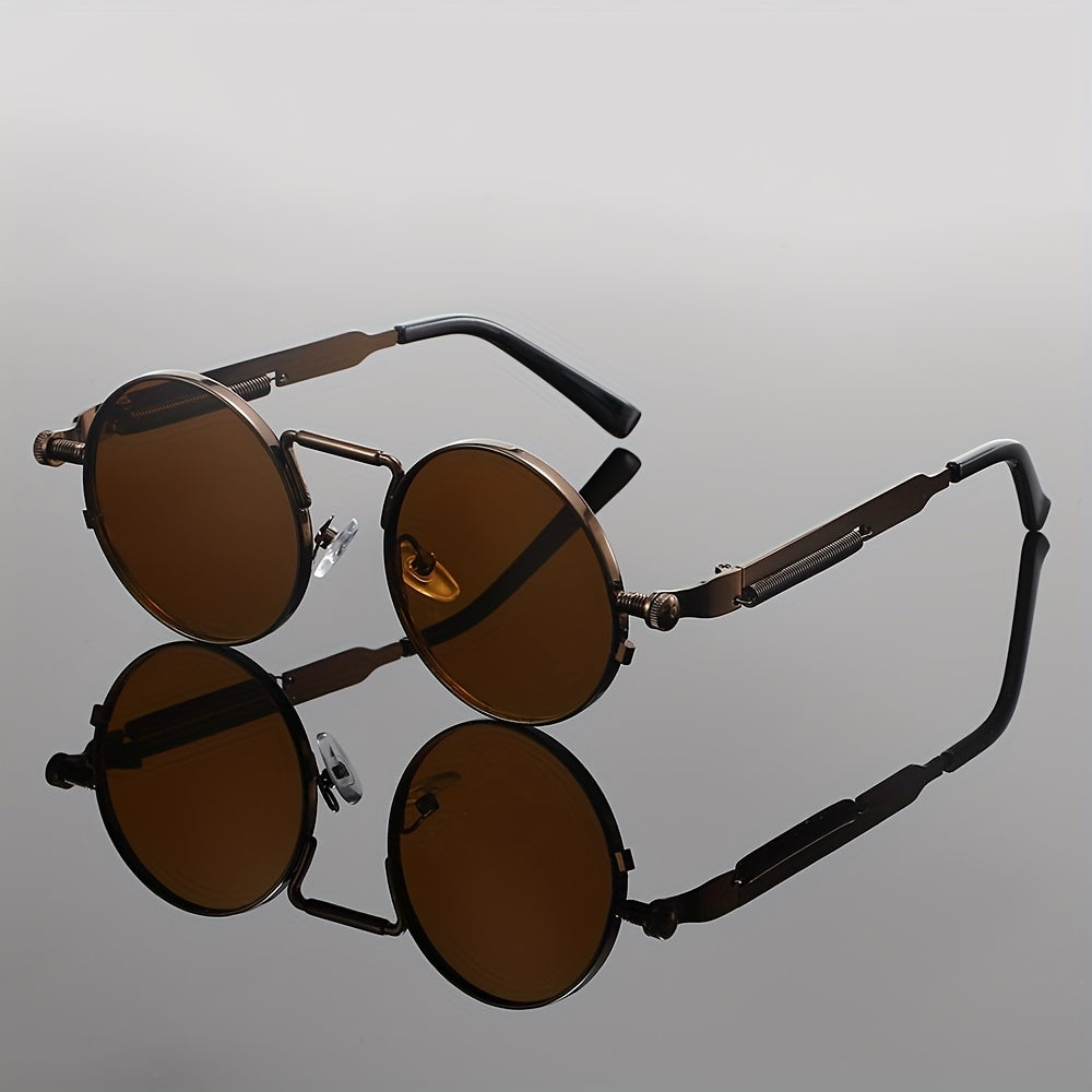 Men's Retro Round Fashion Glasses - Zinc Alloy Frame & Blue-Tinted Polycarbonate Lenses, Y2K Vintage Style for Everyday Fashion, Special Occasions & Holiday Gifts, Vintage Glasses, Trendy Eyewear, Bold Design, Durable Lenses,