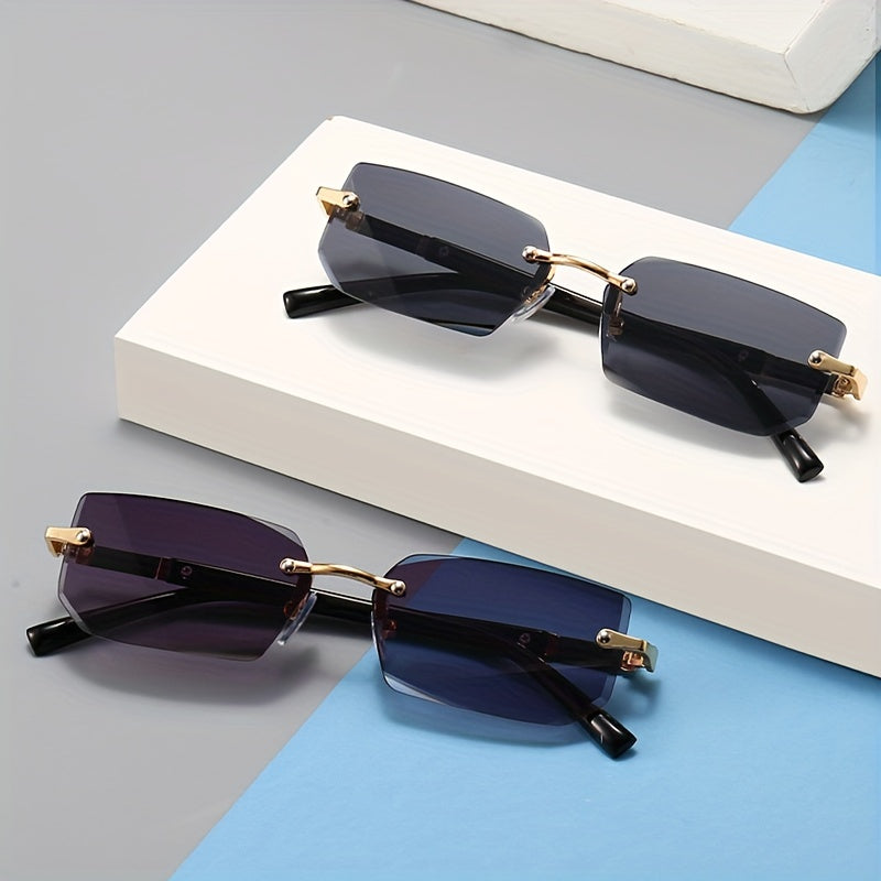 1pc Men's Fashion Rimless Fashion Glasses, Trendy Rimless Classic Small Square Summer Traveling Fashion Glasses, Ideal choice for Gifts