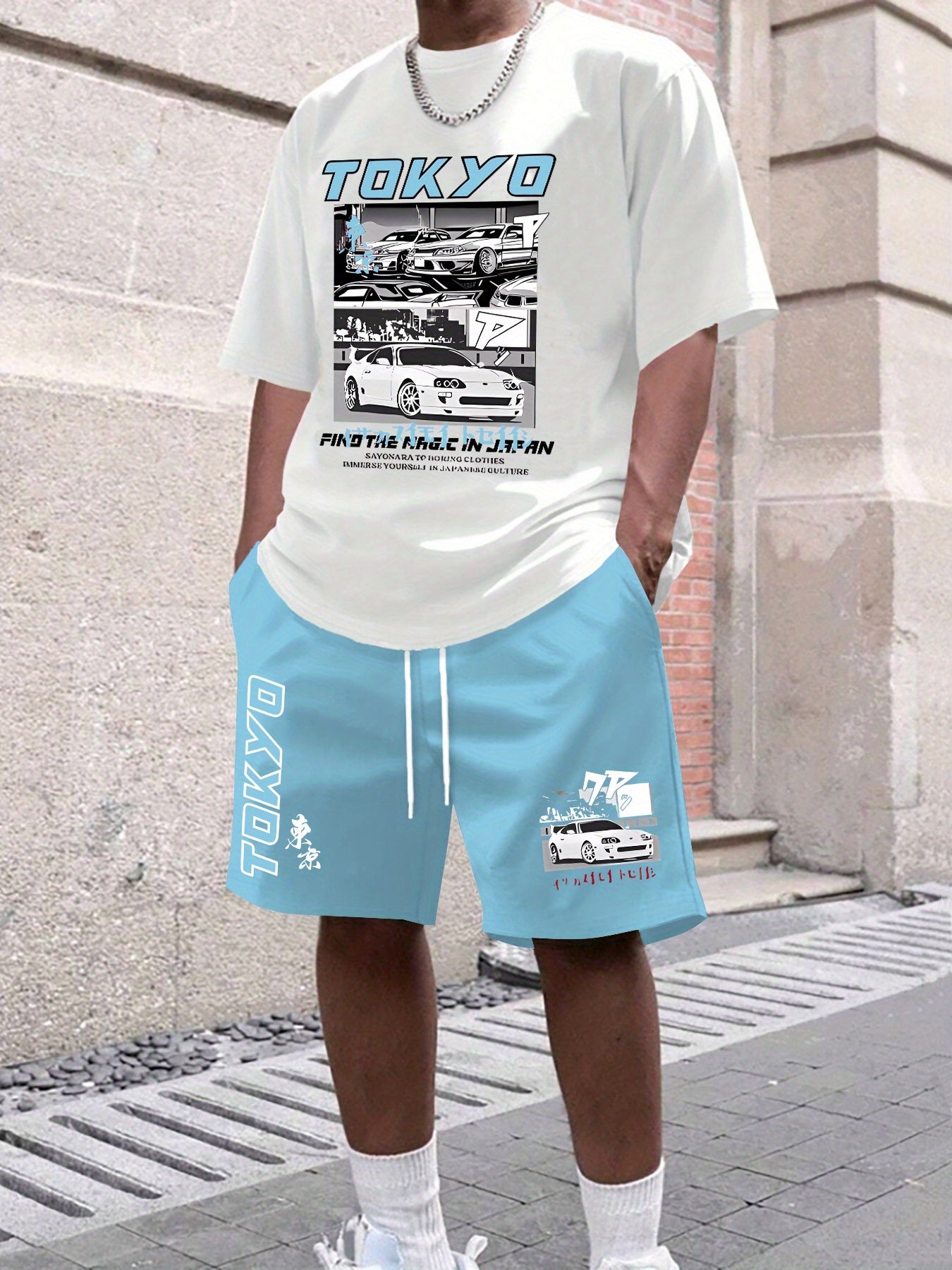 Men's suit short sleeve T-shirt and shorts