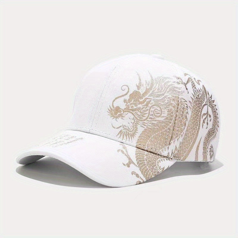 1pc Unisex Sunshade Breathable Adjustable Baseball Cap With Dragon Print For Outdoor Sport, Ideal choice for Gifts