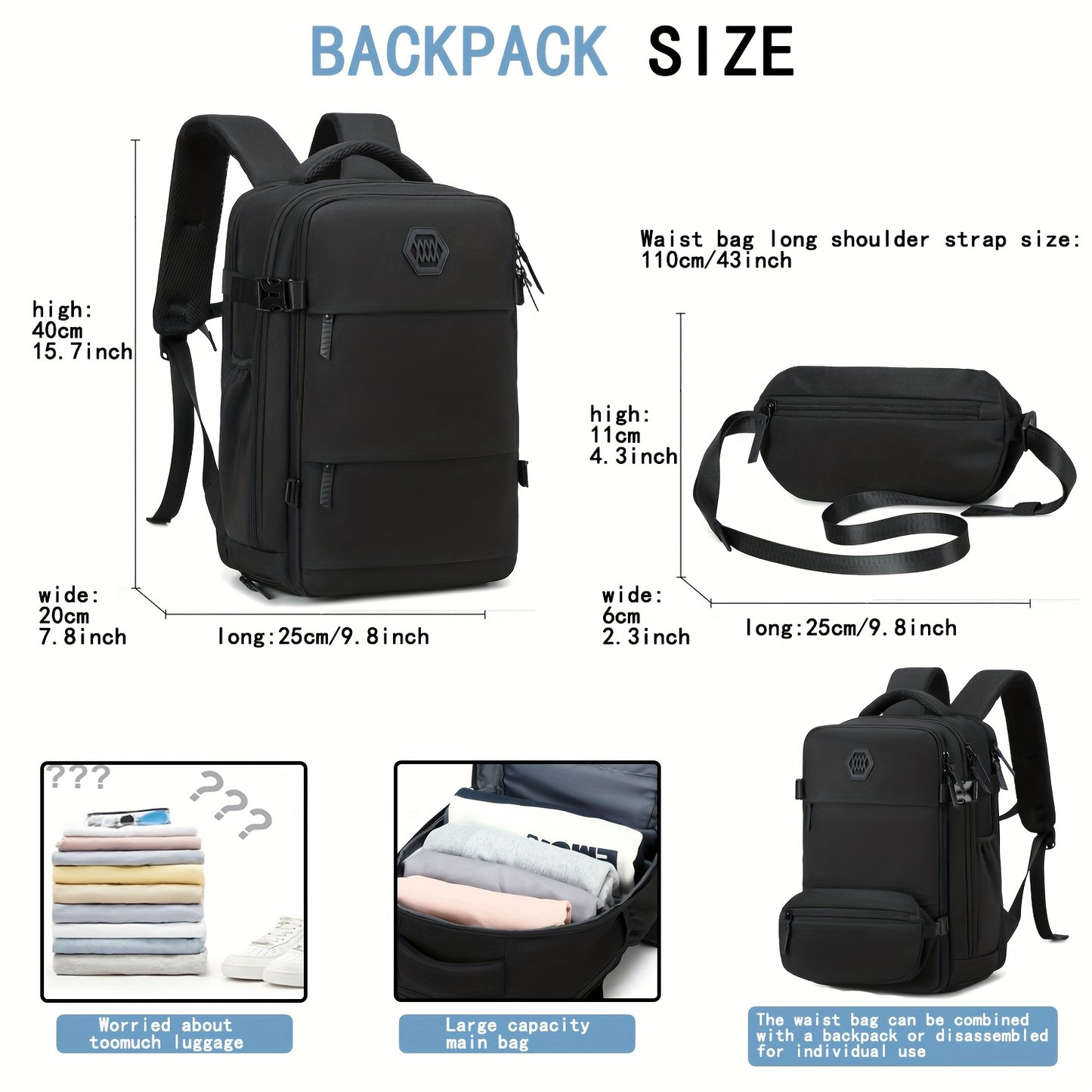 Travel Backpack for Men, Airline-Approved Carry-On Luggage, 15.6-Inch Laptop Business Bag, Weekend Leisure Hiking and Casual Daypack